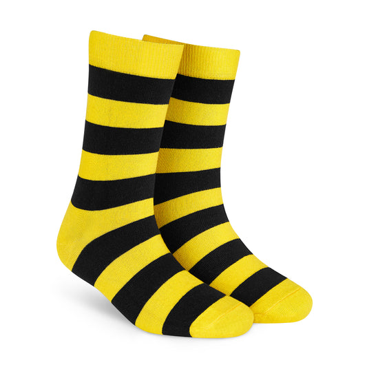 Yellow & Black Cotton Crew Socks: Bold Stripes 2.0 Crew Length Socks