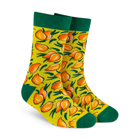 Mango Crew Socks | Single Pair, Fruity Fun, Cotton Comfort