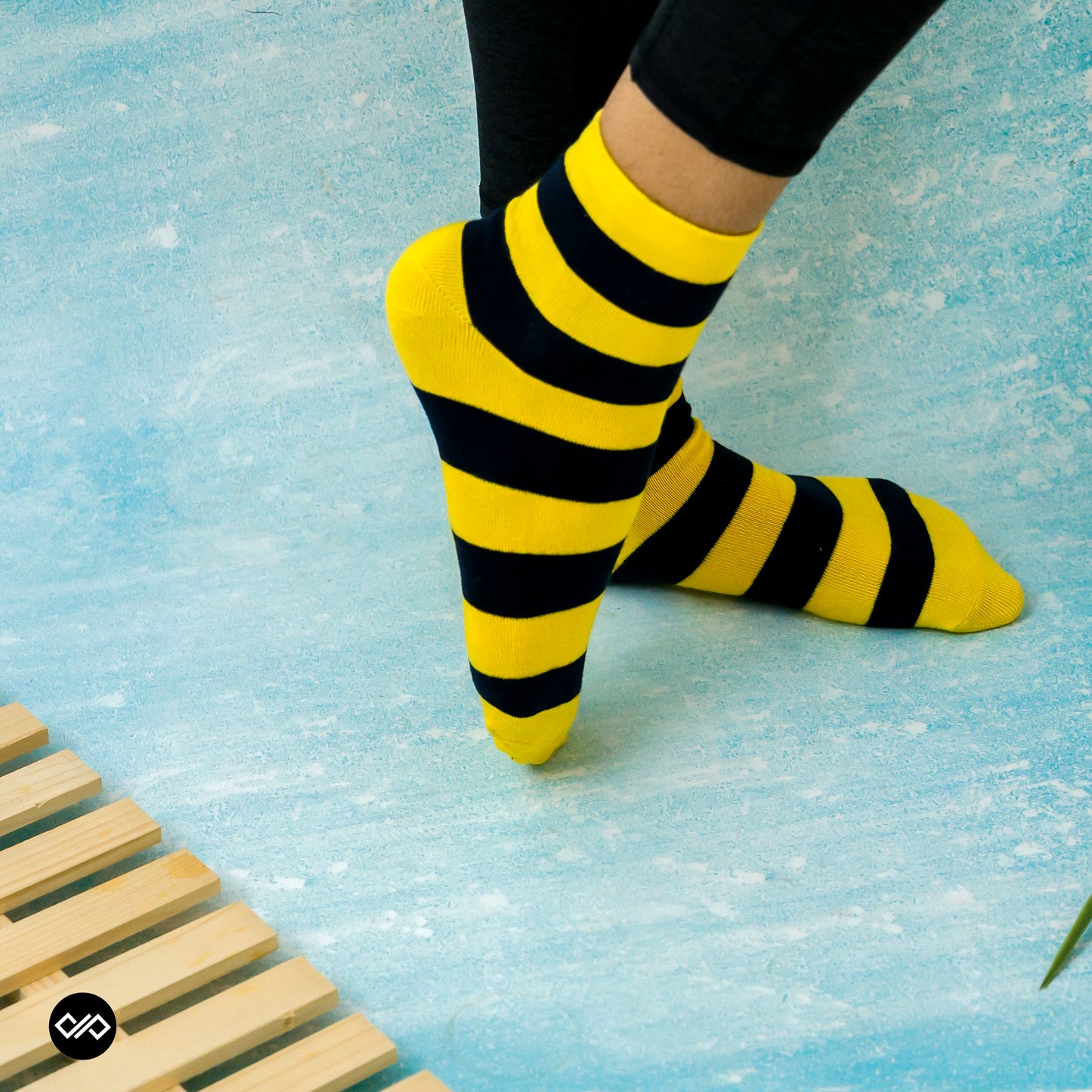 Yellow & Black Cotton Ankle Socks: Bold Stripes 2.0 Ankle Length Socks