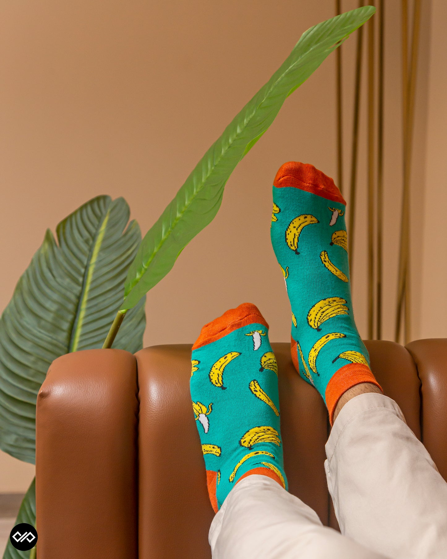 Turquoise & Orange Cotton Ankle Socks: Banana Ankle Length Socks