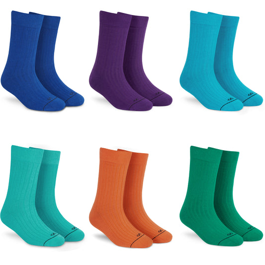 Cotton Crew Socks Combo: Blue, Purple, Aqua, Turquoise, Orange, Green