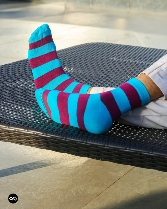 Aqua & Maroon Bold Stripes Cotton Ankle Socks | Soft, Stylish & Durable