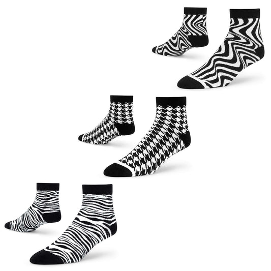 Cotton Ankle Socks Combo – Mono, Houndstooth & Zebra Designs