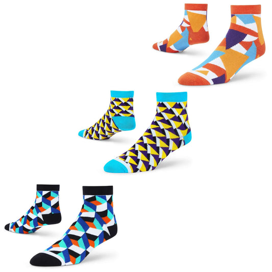 Cotton Ankle Socks Combo – Pizzazz, Prism & Cube Designs