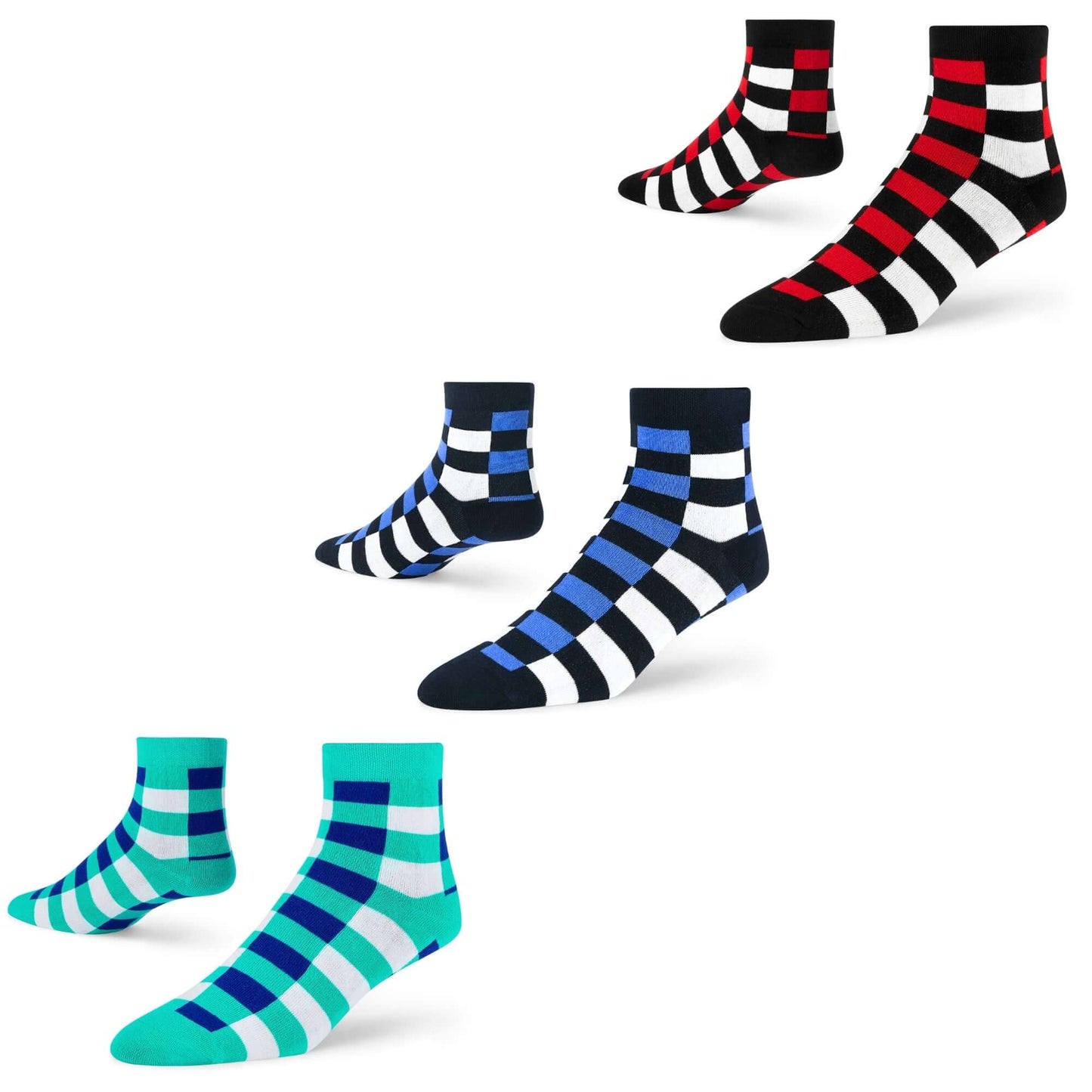 Cotton Ankle Socks Combo – Sublime, Turquoise Red & Turquoise Blue Designs