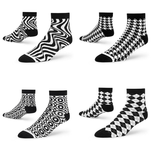 Cotton Ankle Socks Combo – Hex, Mono, Dandy Black & White, Houndstooth