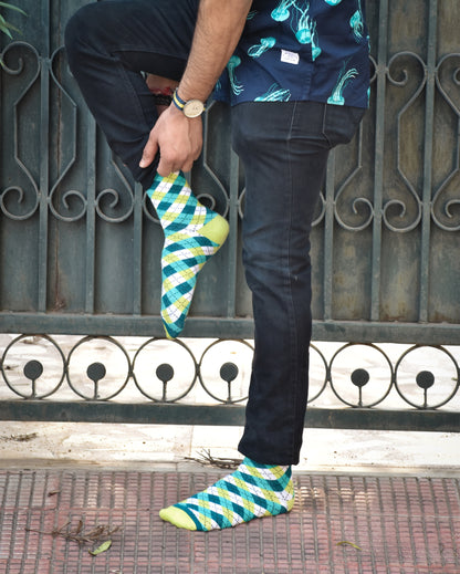 Cotton Crew Socks: Dandy Neon Green Crew Length Socks