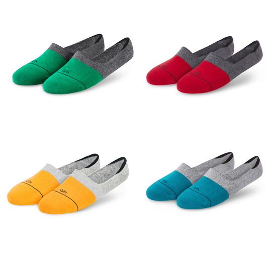 Dual Solid Invisibles Pack of 4 Green/D. Grey+Red/D. Grey+Mango/Light Grey+Teal Blue/Light Grey