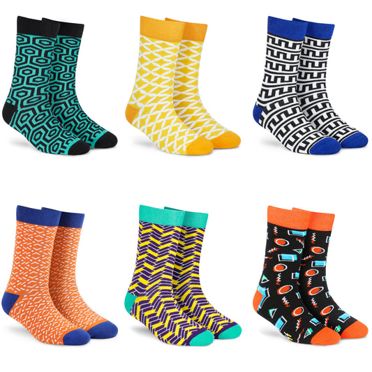 Cotton Crew Socks Combo: Hexagon, Sunshine, Mayan, Tangy, Urbane, Neon