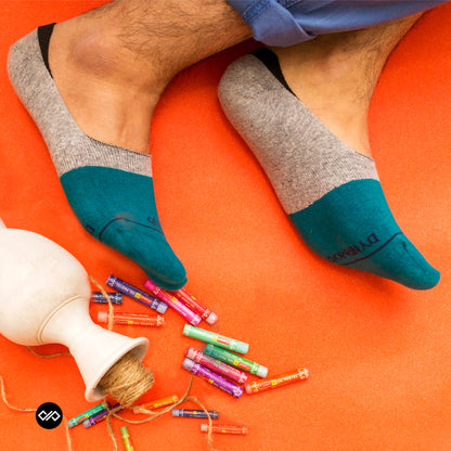 DS Unisex Invisibles - Colorful Cotton Socks | Teal Blue & Light Grey Comfort with a Splash of Color