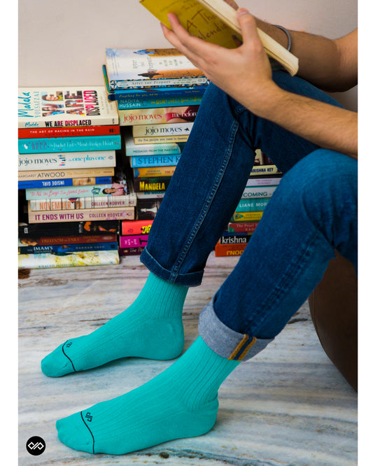 Cotton Crew Socks: SOLID TURQUOISE Crew Length Socks