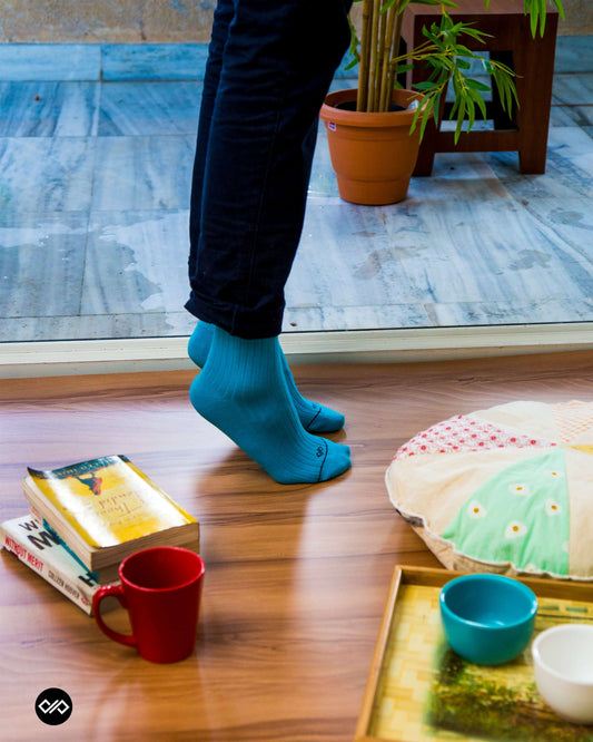 Solid Teal Blue Cotton Ankle Socks 