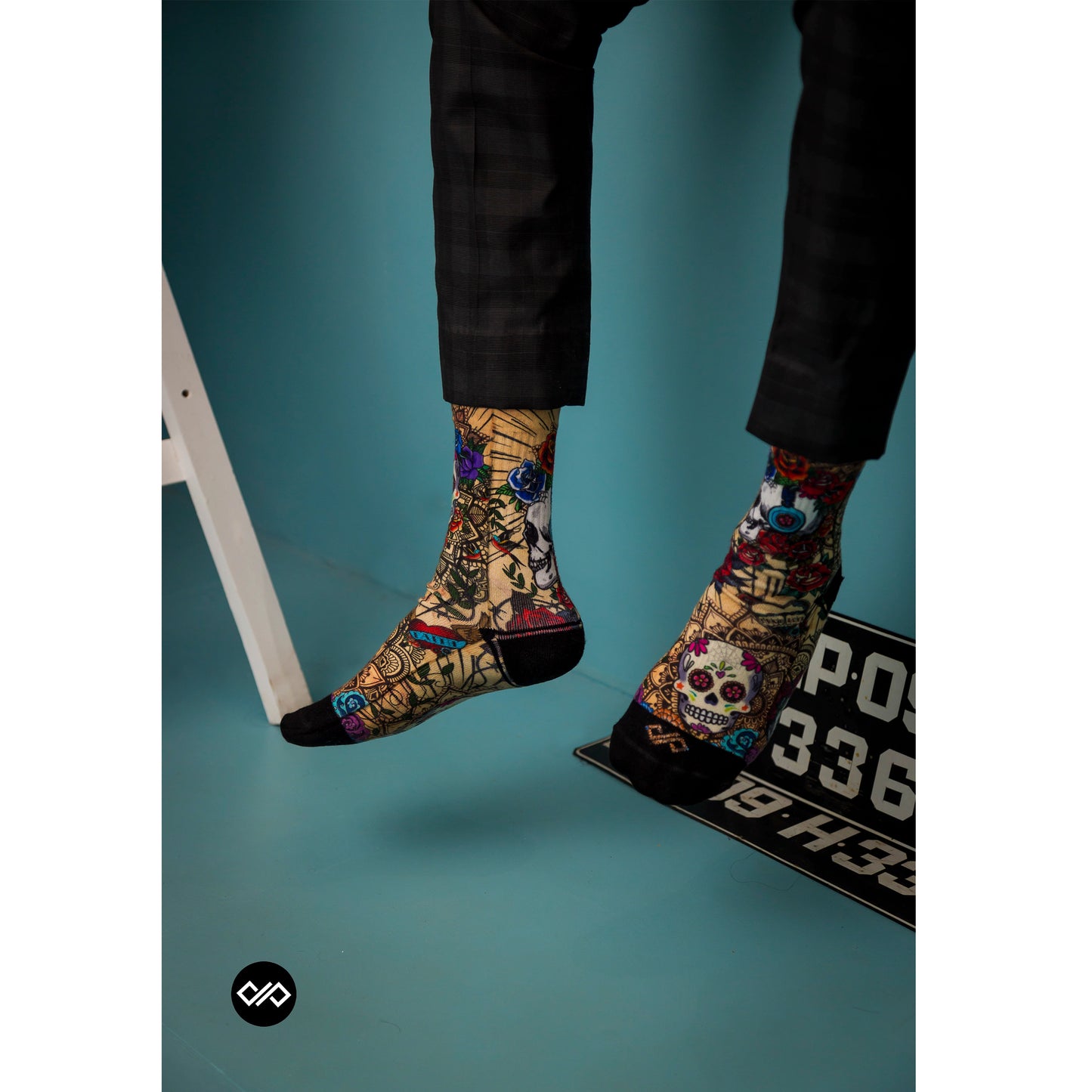 Artistic Crew Length Socks Skulls & Roses - Vibrant Colorful Design Comfortable for Every Day