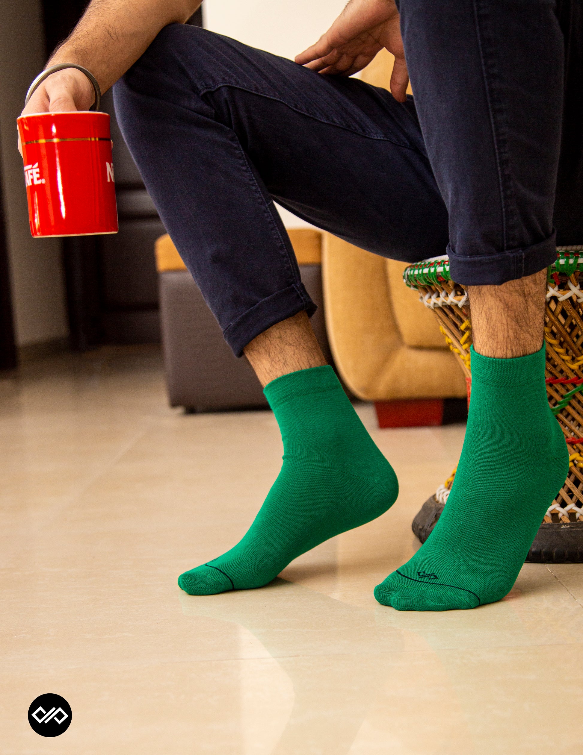 SOLID GREEN ANKLE LENGTH SOCKS - Cotton Ankle Socks