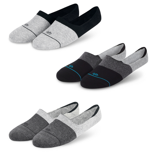 Cotton Invisible Socks (3-Pack): Light Grey/Black Mix + Multicolor + Dark Grey/Light Grey Mix (DS Unisex)