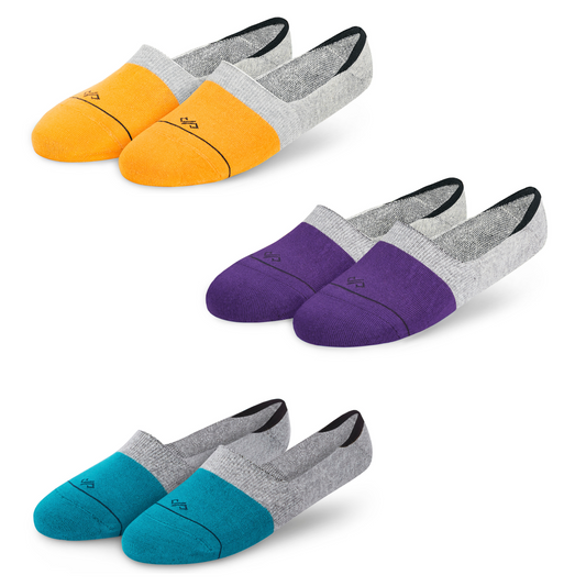 Cotton Invisible Socks (3-Pack): Mango/Light Grey Mix + Purple/Light Grey/Turquoise Mix + Light Grey (DS Unisex)