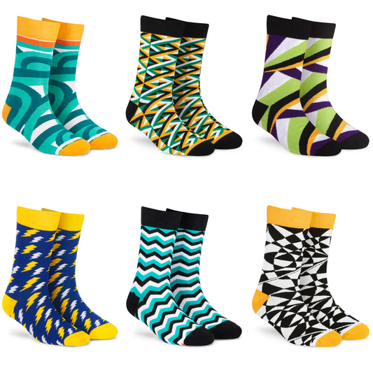 Cotton Crew Socks Combo: Maze, Crossover, Exotic, Bolt, Mint, Mirage