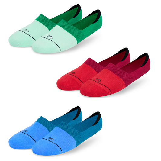 Cotton Invisible Socks (3-Pack): Mint/Green Mix + Red/Maroon Mix + New Blue/Teal Blue Mix (DS Unisex)