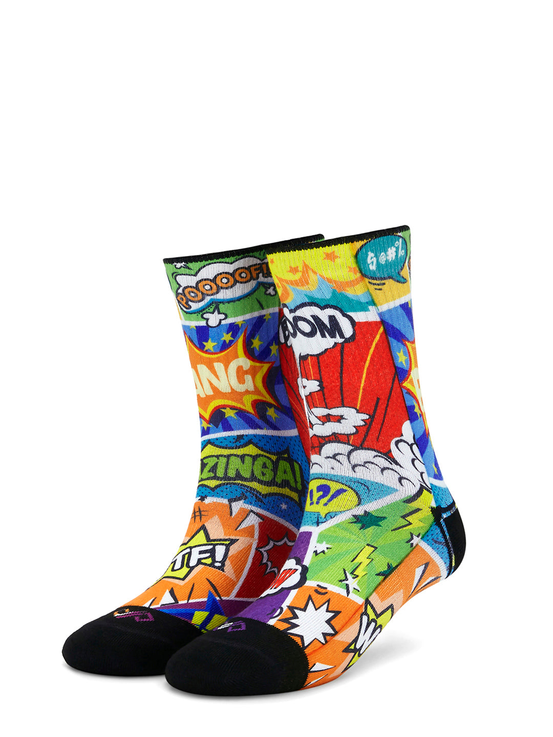 Artistic Crew Length Socks Comic Crash - Vibrant Colorful Design Comfortable for Every Day - US Size  6 - 10