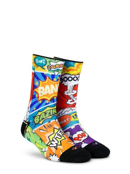 Artistic Crew Length Socks Comic Crash - Vibrant Colorful Design Comfortable for Every Day - US Size  6 - 10