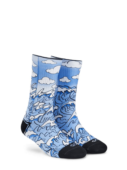 Artistic Crew Length Socks Waves - Vibrant Colorful Design Comfortable for Every Day