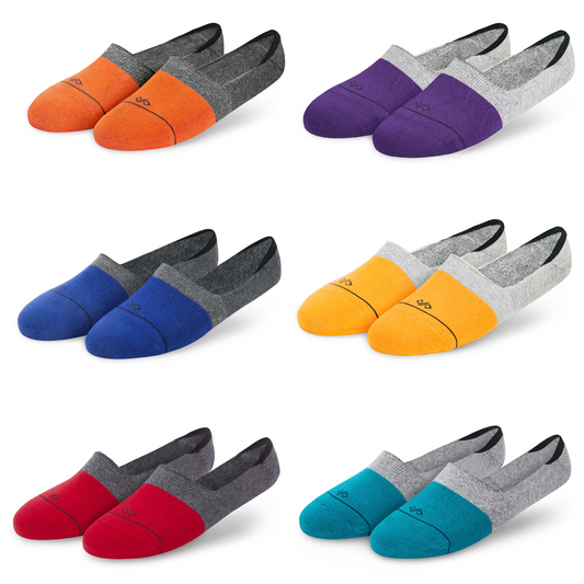 Dual Solid Invisibles Pack of 6 Orang/D. Grey+Blue/D. Grey+Red/D. grey+Purple/Light Drey+Mango/Light Grey+Teal Blue/Light Grey