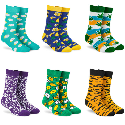 Cotton Crew Socks Combo: Polka, Lemons, Happy Leaf, Doodle, Fresh, Mooch