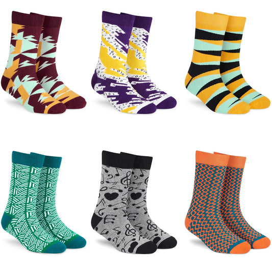 Cotton Crew Socks Combo: Ritz, Techno, Hunk, Grill, Music, Charm Designs