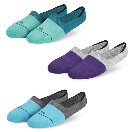 Cotton Invisible Socks (3-Pack): Aqua/Purple/Turquoise (DS Unisex)