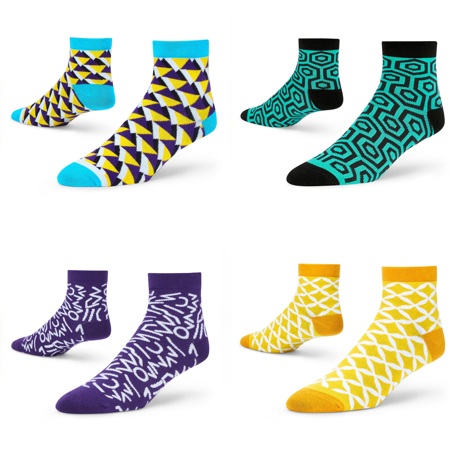 Cotton Ankle Socks Combo – Prism, Doodle, Sunshine & Hexagon