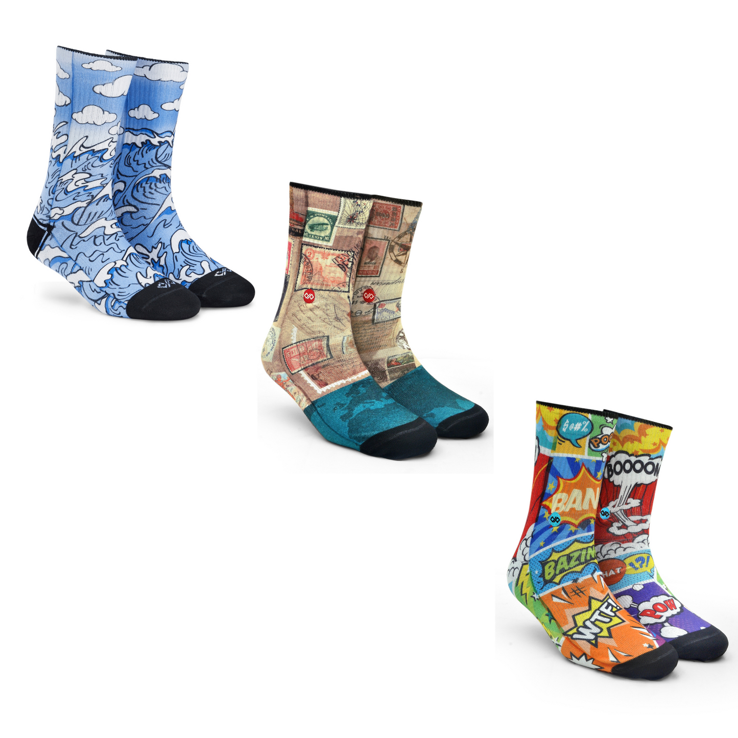 Artistic Crew Length Socks Combo Gift Box - Vibrant Colorful Design Comfortable for Every Day